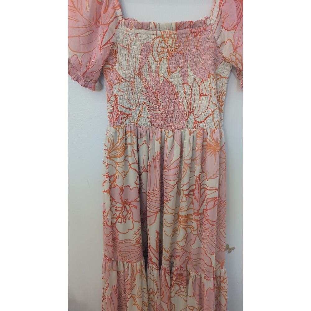 Patrons of Peace Boho Floral Maxi Dress Smocked Bodice Size Small EUC - Picture 3 of 5